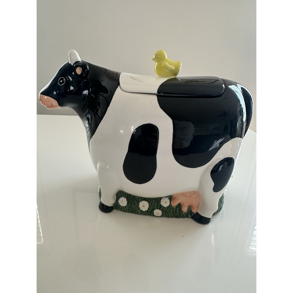 Cooks Club Kitchen Black And White Cow And Chick Vintage Cookie Jar